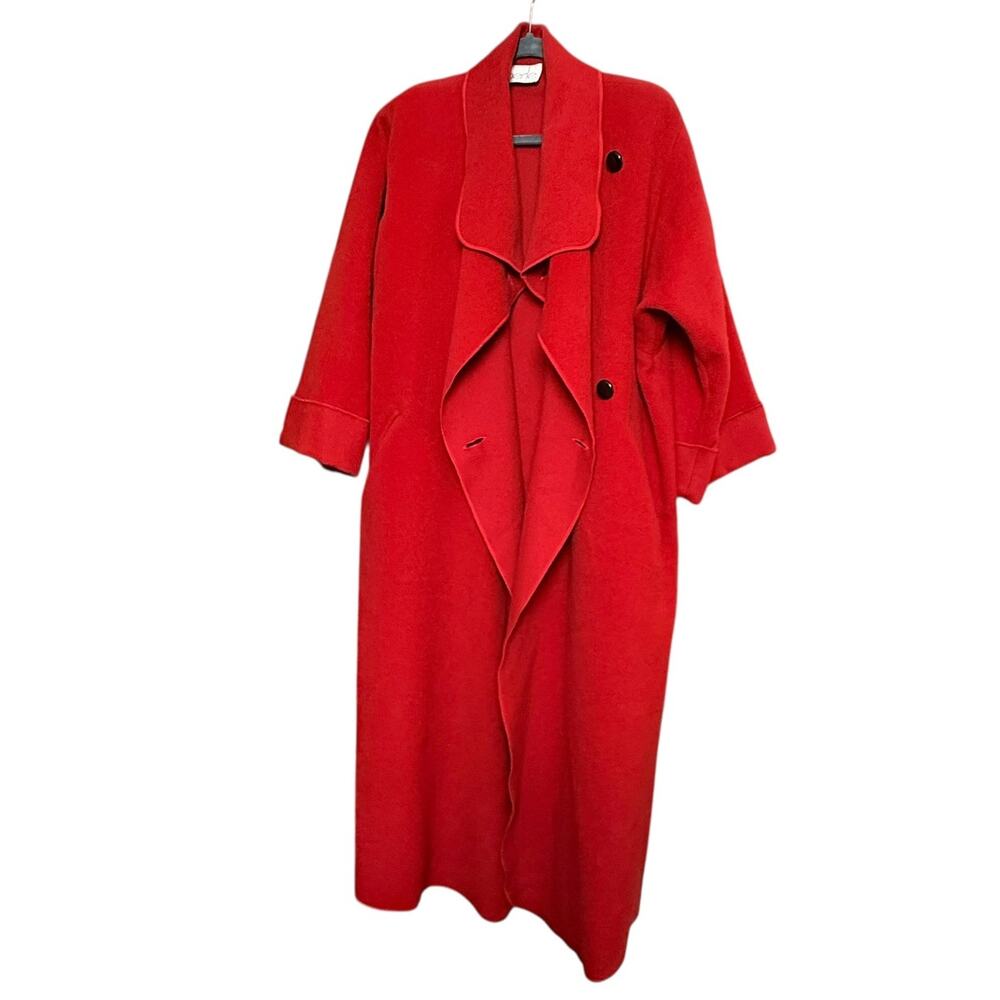 Merle Chicago Vintage 100% Wool Red Wrap Coat XL Women Draped Waterfall Collar - Picture 6 of 14